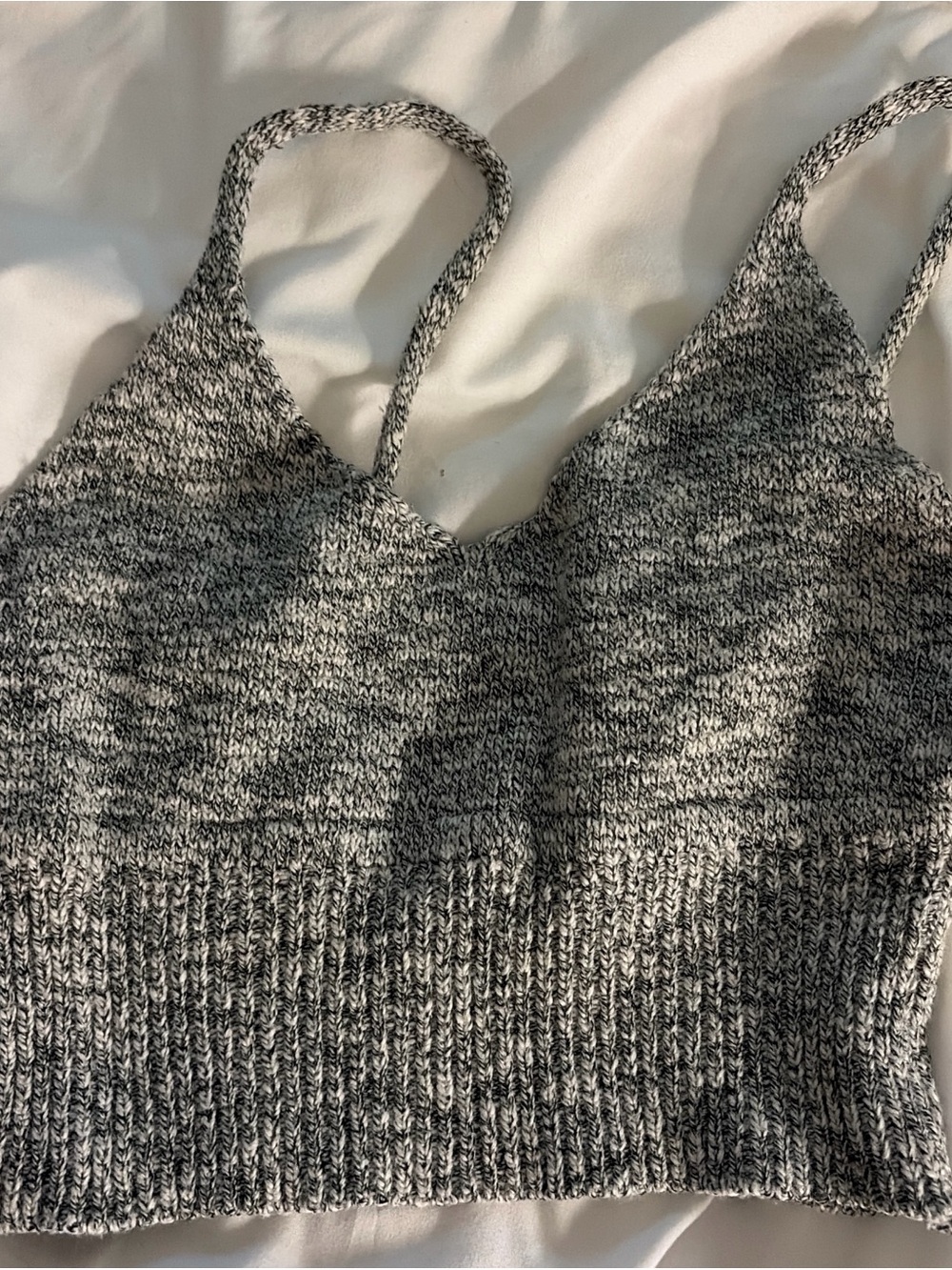 Gray Knit V-Neck Cropped Tank Top - Women's